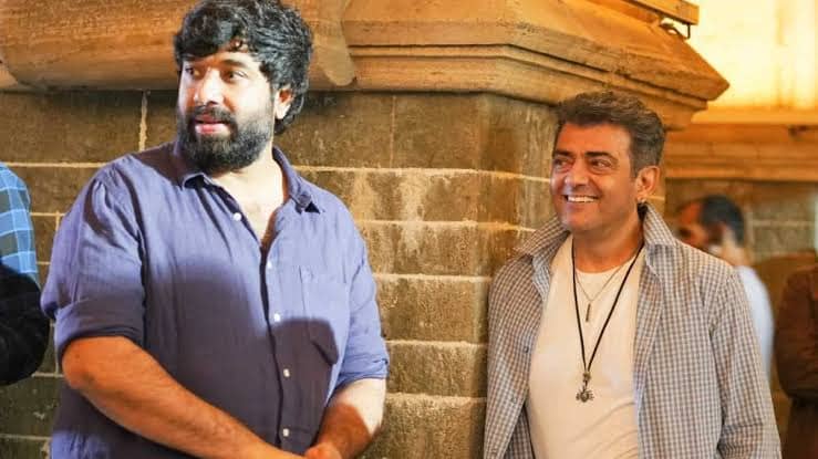 Ajith Kumar and Adhik Ravichandran on the set of AK 64 film